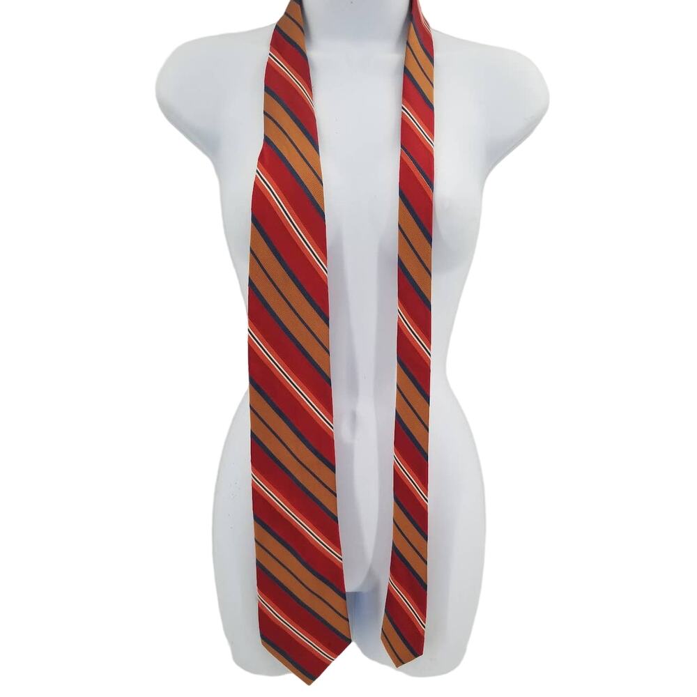 Vintage Men's Neck Tie Necktie Multicolor Eagle 100% Silk Orange Red Striped